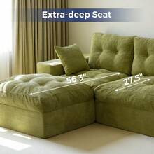 MAXYOYO 104"Modular Sectional Cloud Couch With Ottoman,Oversized L-Shaped Corduroy Sofa,Cloud Boneless Couch With Layered Cushion For Living Room - màu xanh lá - Xem 8