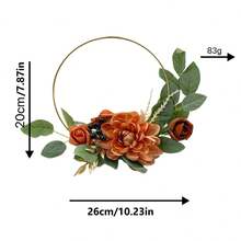 Artificial Flower Hoop Bridal Bouquet For Wedding Hand Held Floral Wreath Decoration Simulation Flower Ring Centerpieces - Orange - View 4