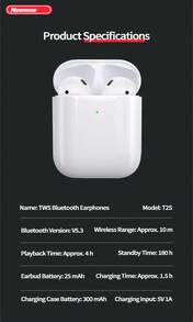 Newmine Bluetooth Headphones T2S: Long Battery Life, Immersive Sound, Bluetooth V5.3 Chip, Imperceptible Latency, Composite Titanium Diaphragm, Touch Controls, Compatible With Apple And Android, And Features A Lightning Connector. - White - View 9