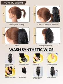 1pc Synthetic Fiber Wavy Ponytail Hair Claw Clip, Natural Looking Roman Curl Short Ponytail Hair Extension - Multicolor - View 8