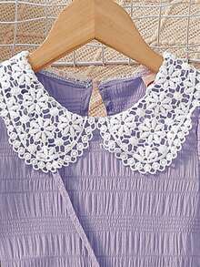 Young Girl' Fashion Casual Ruffle Collar Puff Sleeve Dress + Matching Simple Versatile Bag Set - Mauve Purple - View 4