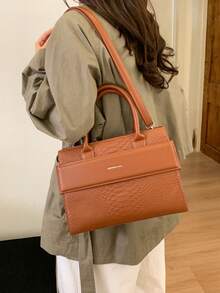 Women's Tote Bag, Large Capacity, Fashion & Elegant Crocodile Embossed, Suitable For Shopping, Commuting, Business, Can Be Worn Crossbody, Brown Color, Suitable For Women, Girls, College Students