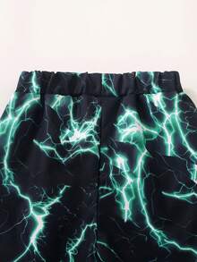 Boys' Lightning Print Elastic Waist Casual Versatile Shorts, Spring/Summer - Black - View 6