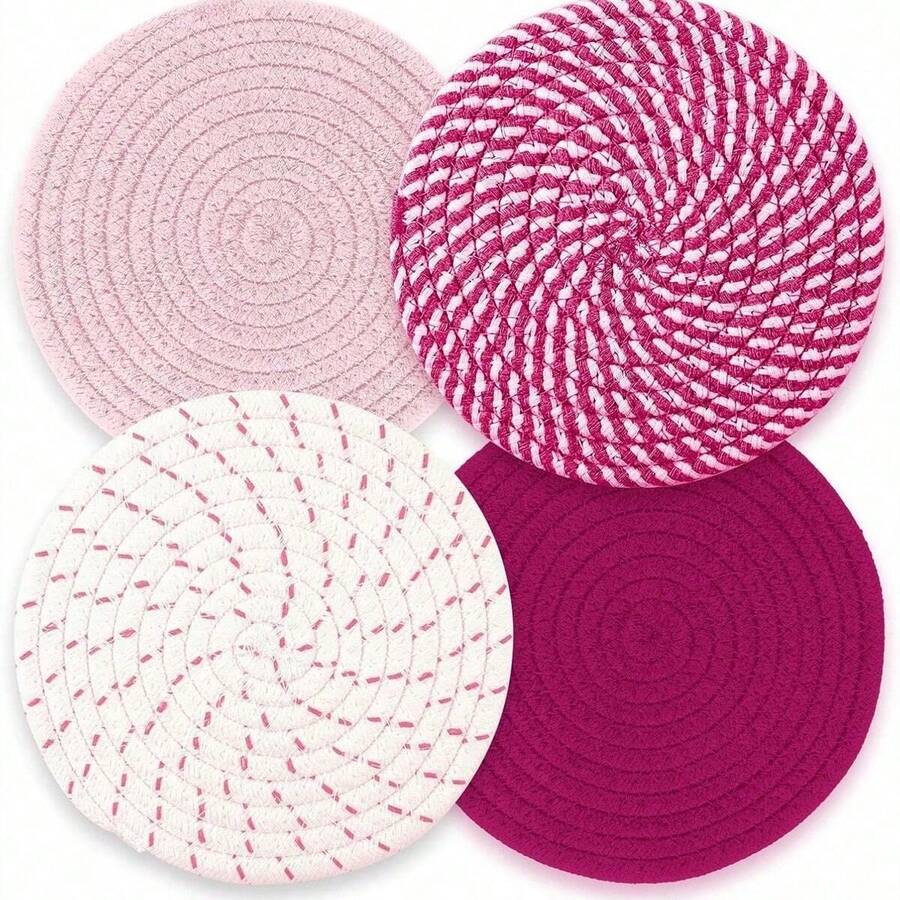 4pcs/Set Handmade Woven Kitchen Placemats, Coasters, Simple Tabletop Mats, Coffee Cup Mats, Heat Insulation Pads For Bowls And Pots - Multicolor - View 1