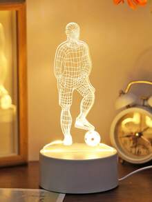 1pc 3D Acrylic Football Pattern Night Light, USB Powered, Bedroom Decor, Desktop Decor, Bedside Lamp, Football Fan Gift, Home Decor Night Light - White - View 5