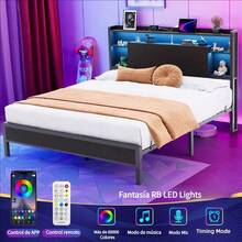 Base De Cama De Tamaño Matrimonial Con Estación De Carga - Negro - Ver 3