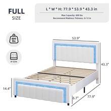 Bedroom Furniture, LED Bed Frame With Velvet Upholstered Headboard, Queen Bed Frame With Modern Diamond Headboard Adjustable, Bedroom Deccor, No Box Spring Needed, Easy Assembly, (USB LED Strip) - White - View 8