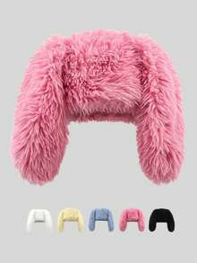 1pc Women's Cute Rabbit Ear Plush Warm Hat, Thick Fleece Ear Protector Winter Cap, Suitable For Outdoor Walking, Shopping, Daily Wear, Adorable Cartoon Rabbit Ear Decor Soft Fleece Warm Hat, Funny Design, Suitable For Daily Use, Also Can Be Used As Autumn/Winter Gift - Multicolor - View 1