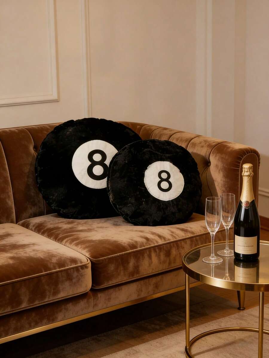 8-Ball Plush Round Throw Pillow, Soft & Fluffy Creative Sports Cushion, Soft Spherical Sleep Pillow, Suitable For Bed, Sofa, Home Decor, Valentine's Day Gift