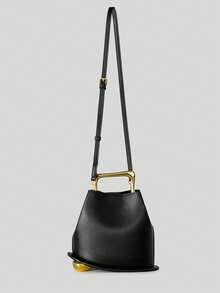 时尚金属手柄不对称水桶包，设计师女士手提包，奢华PU皮革单肩斜挎包，小号托特包 - 彩色 - 查看 6