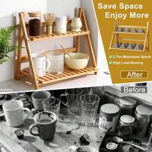 DIY Easy Assembly Double-Layer Natural Bamboo Shelf - 30/40/50cm Length Options, High Load-Bearing Storage Rack, Multi-Function Organizer Shelf, Suitable For Kitchen Spice Storage/Desktop Cup Holder/Living Room Succulent Display/Window Sill Storage - Apricot - View 11