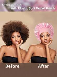 1pc Silk Sleep Cap Set - Satin Hair Bonnet, Suitable For Curly/Wavy Hair, With Soft Elastic Band (Black And Gold), Gentle Sleep Cap To Protect Hair And Control Frizz - Multicolor - View 10