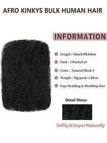 Afro Kinkys Bulk Human Hair For Dreadlock Extensions 30g/Pack Bulk Hair Black Color Brazilian Virgin Hair - Natural Black - View 6