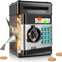 Large Capacity Piggy Bank ATM Money Box Machine Digital Money Saving Bank With Password Lock Automatic Paper Currency And Coin Storage Box - Black - View 1
