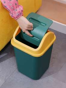 Large Capacity Leak-Proof Thick & Durable Trash Can With Lid, Suitable For Kitchen, Office, Bedroom, Effectively Controls Odor, Ventilation Hole Design, Space-Saving, Minimalist Style, Fashionable & Durable