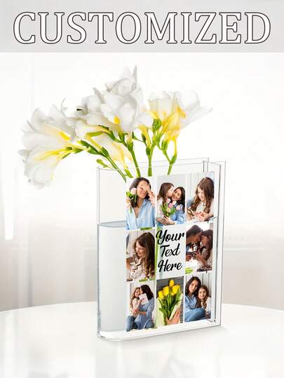 Customized Acrylic Book-Shaped Vase, Designed For Flower Arrangement, Can Customize Text And Photos, Transparent Book-Shaped Vase, Suitable For Home, Living Room, Bookshelf, Bedroom And Office Decor. It Is A Exquisite Gift For Book Lovers, And Also An Ideal Choice For Men, Women, Valentine's Day.