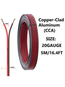 18 AWG 柔性低压 PVC 铜包铝延长线，双芯红黑线，可选长度 16.4 英尺/30 英尺/50 英尺/100 英尺，适用于音箱、LED 灯条、汽车、12V/24V 直流电源 - 紅黑 - 查看 15