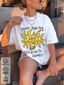 2026新款百搭休闲印花T恤，女士日常穿着，情侣/闺蜜套装，春夏必备单品 - 白色 - 查看 2