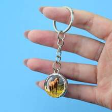 1 llavero de caballo con forma de animal, llavero de bola de cristal con patrón de doble cara, accesorios de joyería de moda, regalo.