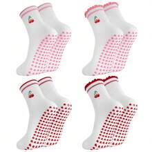 1 Pair Women's Cherry Print Yoga Socks, Non-Slip Pilates Socks - Multicolor - View 2
