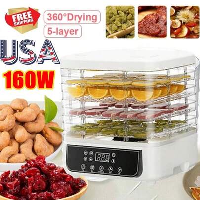 Household Food Dryer, 5-Layer Adjustable Temperature Dryer, Compact Dehydrator & 72H Digital Timer & LED Display & Touch Control, Electric Food Dryer For Fruits, Vegetables, Meat, Jerky, Herbs, Mushroom, Beef, Snacks