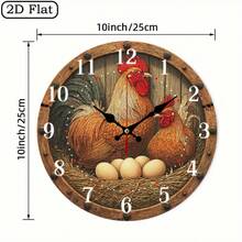 1 Farmhouse Rooster-Shaped Wooden Wall Clock - 10x10inch Silent Non-Ticking Battery Operated - Rustic Decor With Hatching Chick Design, Suitable For Rooms - AA Batteries Not Included, 2D Flat SZ - 1 - Xem 8