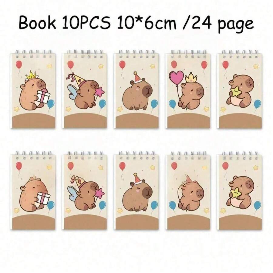 12pcs/Set Capybara Office Supplies, Capybara Pattern, 12/10/8/6/5/4pcs/Set, Cute Stitch Pocket Notebook, Notebook, Cartoon Office Supplies, Cartoon Theme Diary, Suitable For Students And Office Use, Back To School Gift (Some Items Shipped Randomly) - Multicolor - View 1