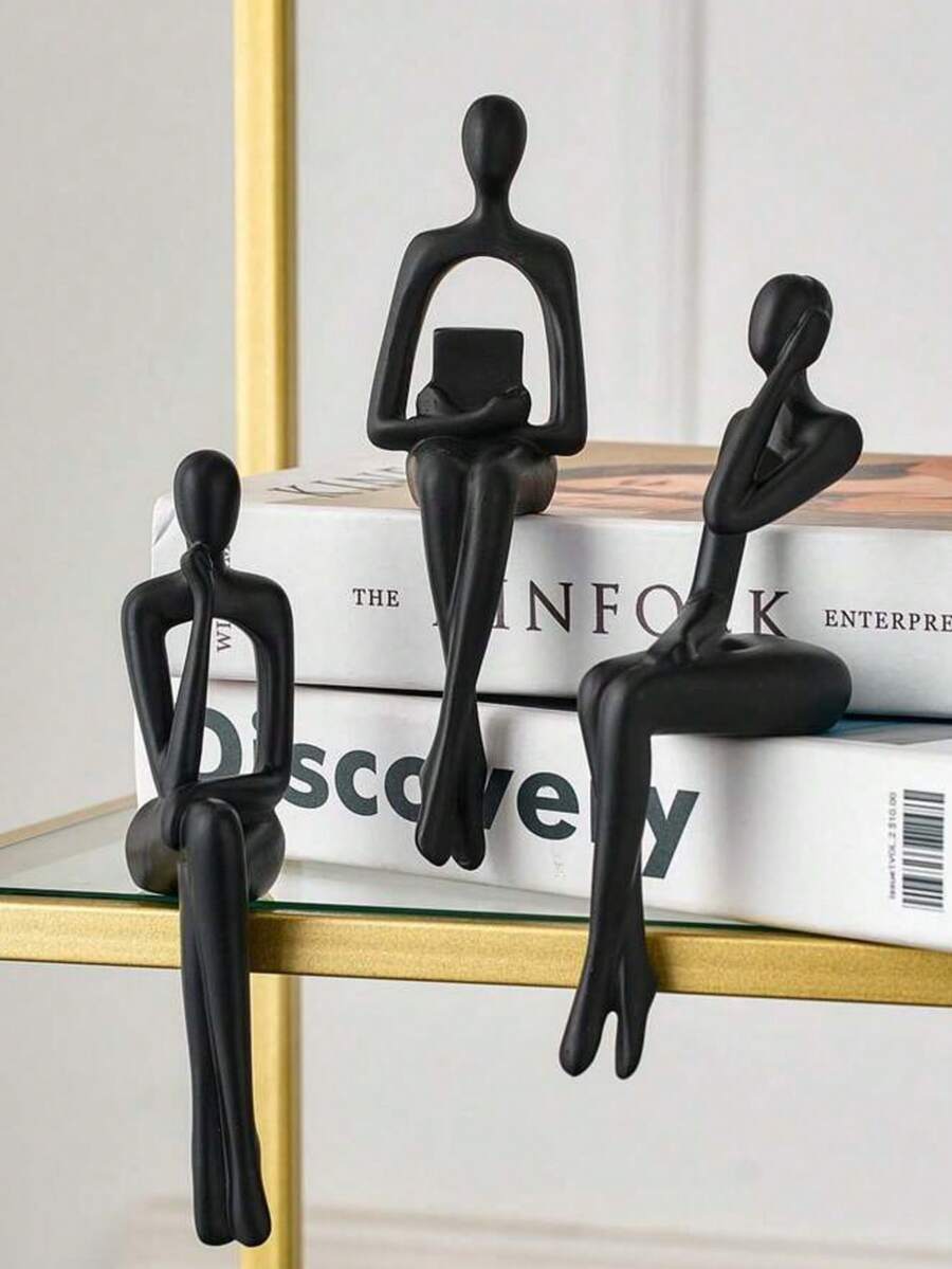 1 Tượng điêu khắc trừu tượng bằng nhựa đen hình người suy tư, phong cách tối giản hiện đại, tư thế ngồi, thích hợp để trang trí kệ sách, văn phòng, phòng ngủ, quà tặng tuyệt vời cho sinh viên, có thể dùng làm quà tặng cho bạn bè. - Nhiều màu - Xem 1