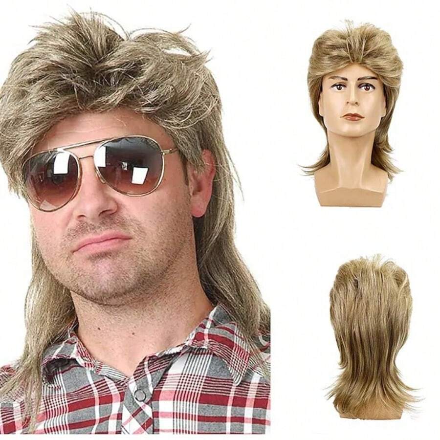 1pc 70s/80s Retro Brown Curly Punk Heavy Metal Cosplay Shoulder-Length Wig, Disco Style