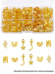 44个星月组合时尚镂空金属发圈，适合女性和女孩的节日装扮 - 金色 - 查看 1