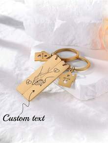 1 Pair Customized Creative Couple Keychain - Customizable Name And Date, Handshake And House Shaped Design, Stainless Steel Material, Couple Anniversary Gift, Housewarming, Christmas/Halloween, Valentine's Day - 1 Pair Heart Pendant, Customizable Text On Back (Men's Fashion Accessory), Women's Jewelry, Customized Keychain, Housewarming Gift - Multicolor - View 5