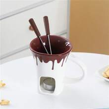 一套陶瓷巧克力芝士火锅套装 - 包括底座和陶瓷碗，适合情人节、派对和家庭聚会 - 无需炉灶加热，易于清洁的表面，是奶酪、巧克力和甜点爱好者的理想礼物，现代厨房用具，优雅的盘子和碟子，黄油保温器，居家烹饪必备 - 彩色 - 查看 8