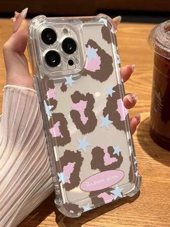 1 pieza Funda de teléfono transparente y gruesa a prueba de golpes con estampado de estrella de bloques de color, compatible con iPhone11 12 13 14 11Promax 12Promax 13Promax 14Promax XR 15 15PRO 15PROMAX 16 16PRO 16PROMAX, GalaxyA05///A55/S23/S24ULTRA