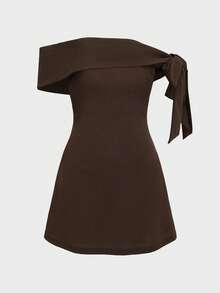 Elegant Off-Shoulder High Waist Bodycon Dress, Fashion Casual Cocktail Party/Dating Dress, Summer Dress For Women - Brown - View 5