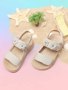 1 Pair Baby Girls' Flat Sandals, Minimalist, Lightweight, Fashionable, Casual, Open-Toe - Beige - View 3