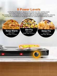 Placa calefactora eléctrica de doble horno de 2000 W, control de temperatura, fácil de limpiar, adecuada para cocinar, cocina portátil. - Negro - Ver 5