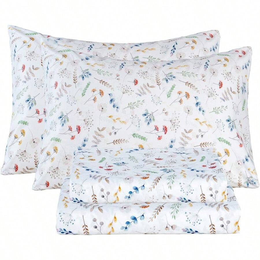 Bedlifes - Juego de sábanas tamaño Queen ultrasuaves transpirables sedosas con bolsillo profundo 100 % microfibra 4 piezas tamaño queen floral primavera - Florprimaveral - Ver 1