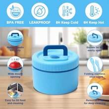 Lonchera Niño Bento Lunch Box con 4 Compartimentos y Cubiertos 1700ml Loncheras para Niño con Termo Fiambrera para Niños Adultos - Azul - Ver 6