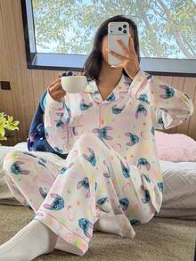 Disney Stitch Print Pajama Set - Multicolor - View 6
