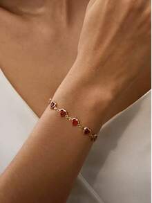 1 pieza/5 piezas Conjunto de pulsera y tobillera con corazón rojo para mujer - Multicolor - Ver 9