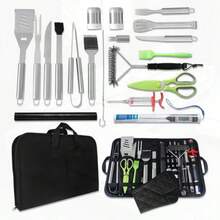 BLUEDREAMER BBQ Tools Set 34 Kit de Accesorios para ParrillaJuego de Barbacoa Utensilios y Cubiertos para Parrilla Asador Carne Asada Acero Inoxidable con Familiares al Aire Libre Picnic de Camping - Blanco - Ver 1