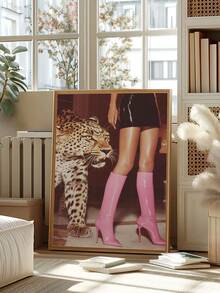 1pc Retro Leopard Poster, Luxury Art, Vintage Pink Leopard & Boots Print, Festival Gift,Suitable For Bedroom,Living Room,Kitchen,Apartment,Wall Arts,Wall Decor,Home Decor,Room Decor, Canvas Wall Art, Posters, Wall Art With Frame, Optional Frame ﻿ ﻿ - Multicolor - View 6