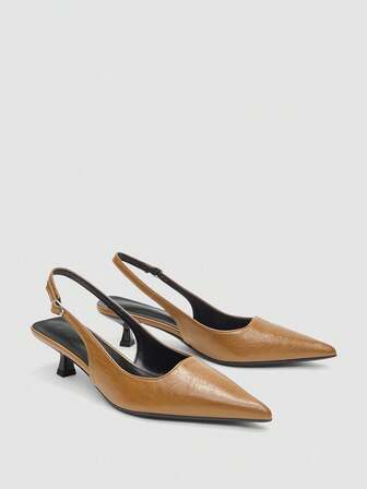 2025秋冬女士黑色高跟鞋，4厘米猫跟鞋，派对高跟鞋，正式鞋，无后跟套穿式高跟鞋，细高跟派对高跟鞋，尖头高跟鞋，优雅