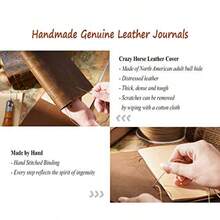 MOLIMERLeather Writing Journal SINLOOG Handmade Bound Genuine Crazy Horse Leather Cover Notebook with Unlined Vintage Paper 120 GSM 7.5 x 5.5 inch (A5) Classic Brown Sketchbook 400 Pages Diary Gift for Travelers Writers Artists - como en la foto - Ver 5