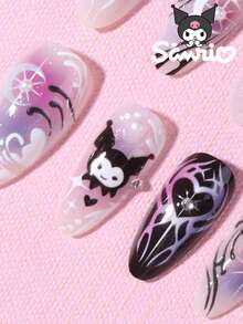 SANRIO 24片Y2K风格3D凝胶杏仁形法式美甲贴纸，饰有可爱爱心、星星和凝胶花朵，珍珠和水钻设计，粉色少女风，完美适配亚克力假指甲，包含1瓶果冻胶和1个指甲锉，适合女性日常及派对使用。 - 彩色 - 查看 3