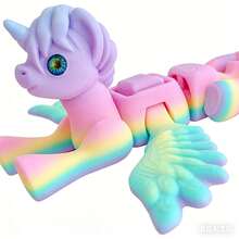 3D Printed Rainbow Pony Toy, Designed For Year Of The Horse, Cute Design, Made Of PLA Material, Wings And Joints Are Movable, Stress Relief Ornament, Toy, Rainbow Unicorn Stress Relief Toy