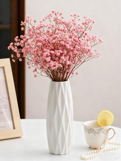 1pc Plastic Flower Vase, White Ceramic Look Flower Vase, Nordic White Plastic Vase Unbreakable Vase For Tulips Flower Arrangement Home Decor Table, Shelf Bookshelf, Mantel, Entryway And Centerpieces Decoration