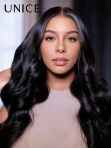 100%真人发假发，告别打结，水波纹，7x5英寸蕾丝闭合假发，透明蕾丝，预漂白，预拔毛，预剪蕾丝前假发，真发，无需胶水，佩戴方便，女士假发，Unice Hair - SNatural - 查看 5