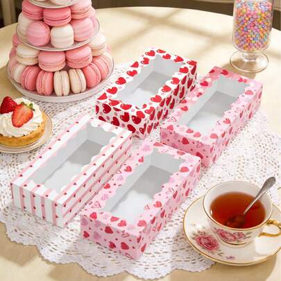 4/12 piezas Caja de regalo con estampado de corazón para el Día de San Valentín con ventana transparente - Caja de fiesta romántica roja/rosa, decoración para boda/despedida de soltera, aniversario y decoración de habitación para cita nocturna