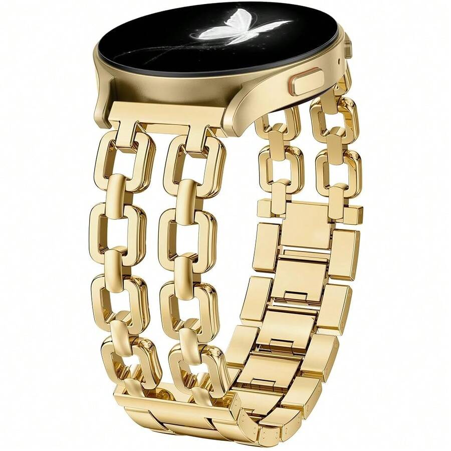 Wearlizer Metal Band Compatible With Samsung Galaxy Watch 7 6 5 4 FE Active 2 40mm 44mm/Watch 6 4 Classic 43mm 47mm 42mm 46mm/Watch 5 Pro 45mm Bands, 20mm Dressy Stainless Steel Chain Strap Women,Gold - 金色 - 查看 1